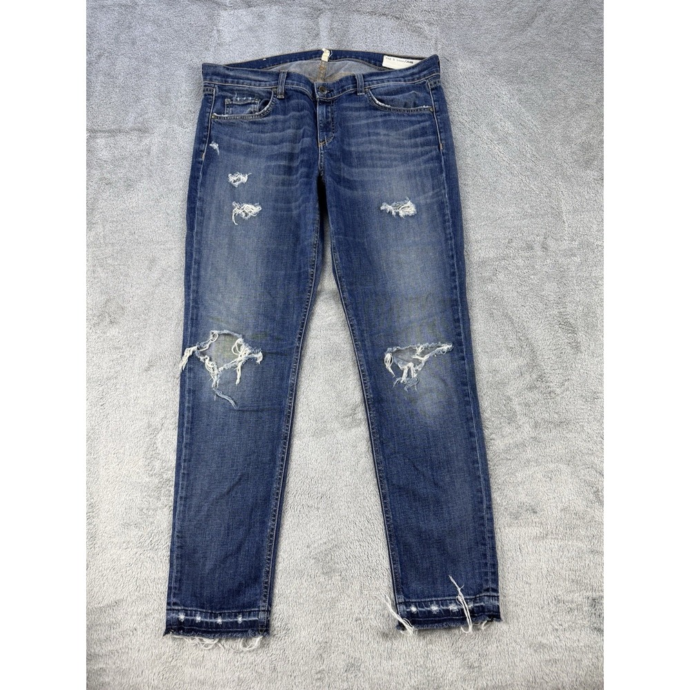 Rag & Bone Dre Low Rise Slim Boyfriend Jeans Womens Size 32 Waist Distressed